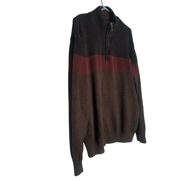 Tricots St Raphael Mens 1/4 Zip Sweater‎ XXL Brown Red Striped Pullover - Picture 9 of 10